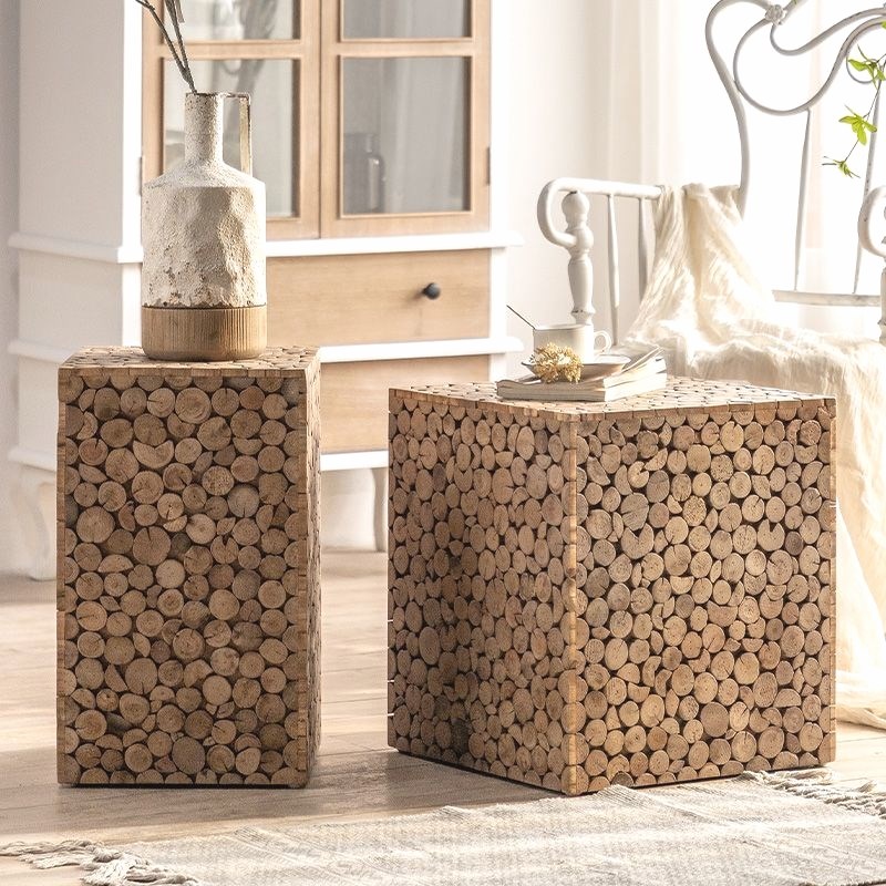 美式复古做旧实木小茶几客厅沙发边角几家用卧Q室床头柜民宿小方