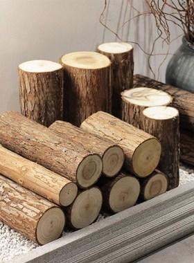 壁炉装饰木头原i木小木桩木材木柴围栏木头栅栏实木树桩摆件圆木