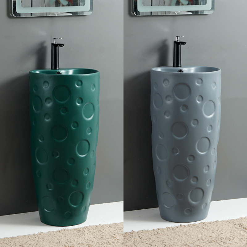 北欧创意立柱盆圆形立柱式洗手盆陶瓷一I体洗脸盆卫生间落地洗手