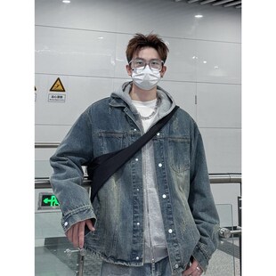孙聖云啊雲 抓痕水洗牛仔外套复古宽松显瘦秋冬百W搭情侣上衣潮