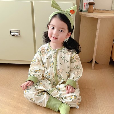 儿童睡袋春秋款纯棉女童婴v儿防踢被子女宝宝连体睡衣四季通用春