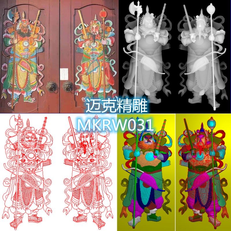 新款门神精雕图文武官门神线雕浮雕灰度图人物门神文泰图片