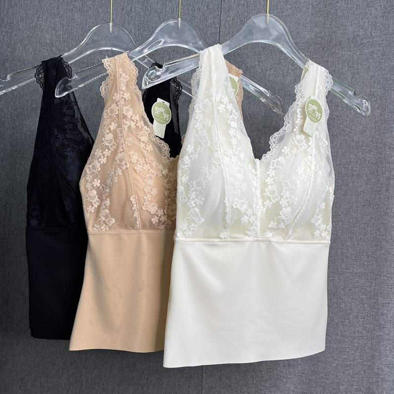 空气杯法式春夏款蕾丝免穿文胸带固定胸垫中长美背网红吊带背心