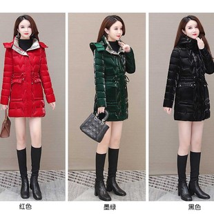 2023爆款免洗羽绒棉服亮面棉袄聚光炫彩时尚棉衣女中长款韩版外套