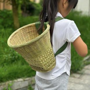 儿童竹背篓纯手工编织竹编背篼背框收纳筐舞蹈道具小背篼夹背儿