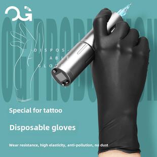 北京强子纹身器材Og纹身一次性丁腈手套黑色加厚防水手套