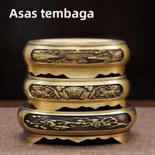 纯黄铜底座摆件聚宝盆米缸香炉葫芦麒麟貔貅荷花山水文昌塔托架子