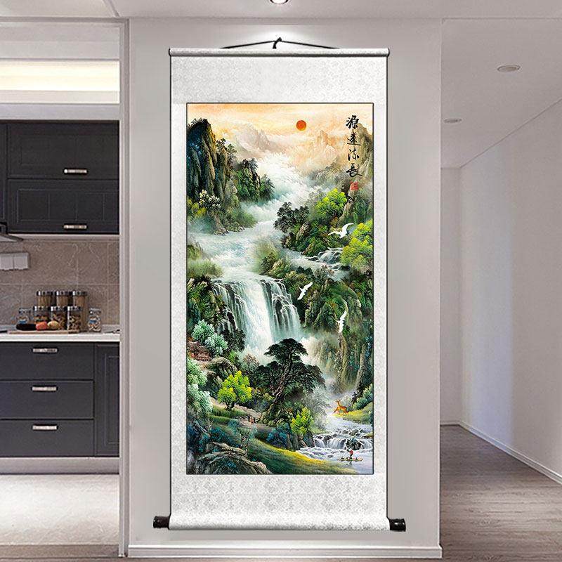 国画山水画源远流长客厅玄关装饰画卷轴画挂画风水招财靠山图定制,家居饰品,国画,淘宝优惠券,粉丝福利购,淘宝优惠卷