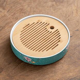 陶瓷百花扒花珐琅彩女士圆形干泡盘壶承茶盘盛水盘茶具储水式简约