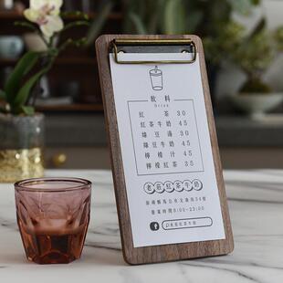 餐饮菜单夹实木 单页展示牌胡桃木立式票据夹板写字板夹画画垫板
