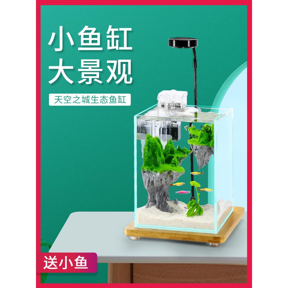 天空之城生态鱼缸造景小型客厅办公室桌面生态瓶鱼微景观免换水