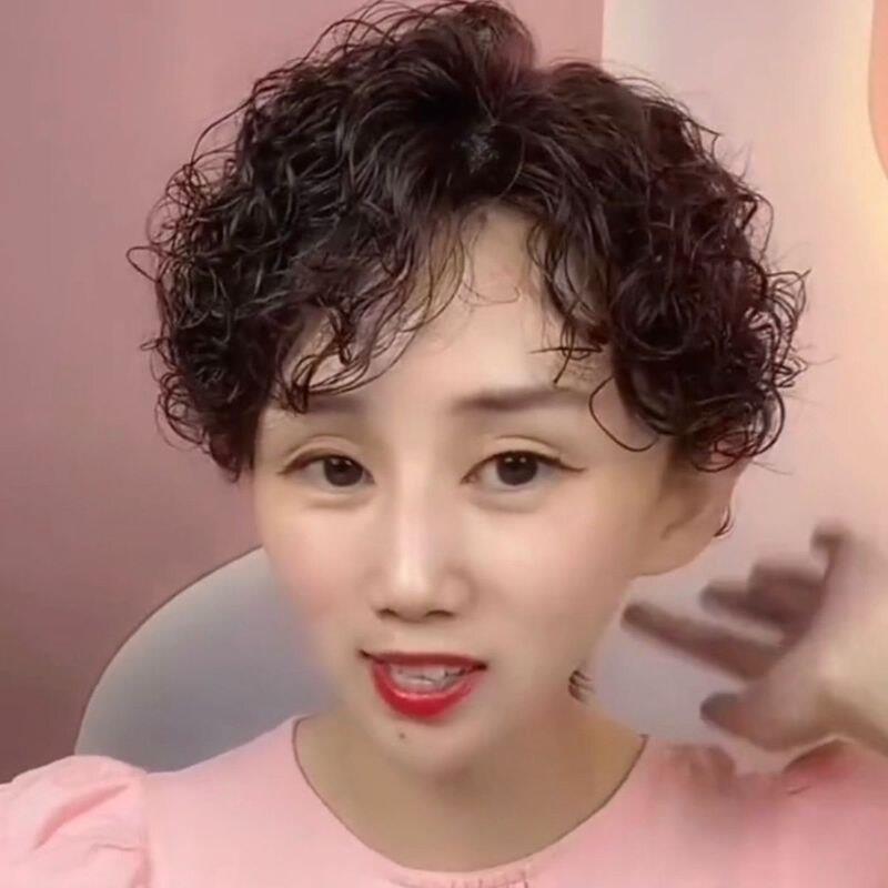 中老年女士头顶补发块蓬松长短卷发送妈妈遮白发真发补发片