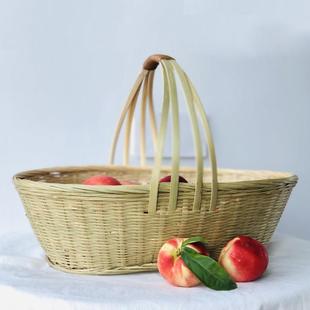 竹编竹篮家庭环保书包篮子特大号购物篮手工竹篮厨房储物篮购物篮