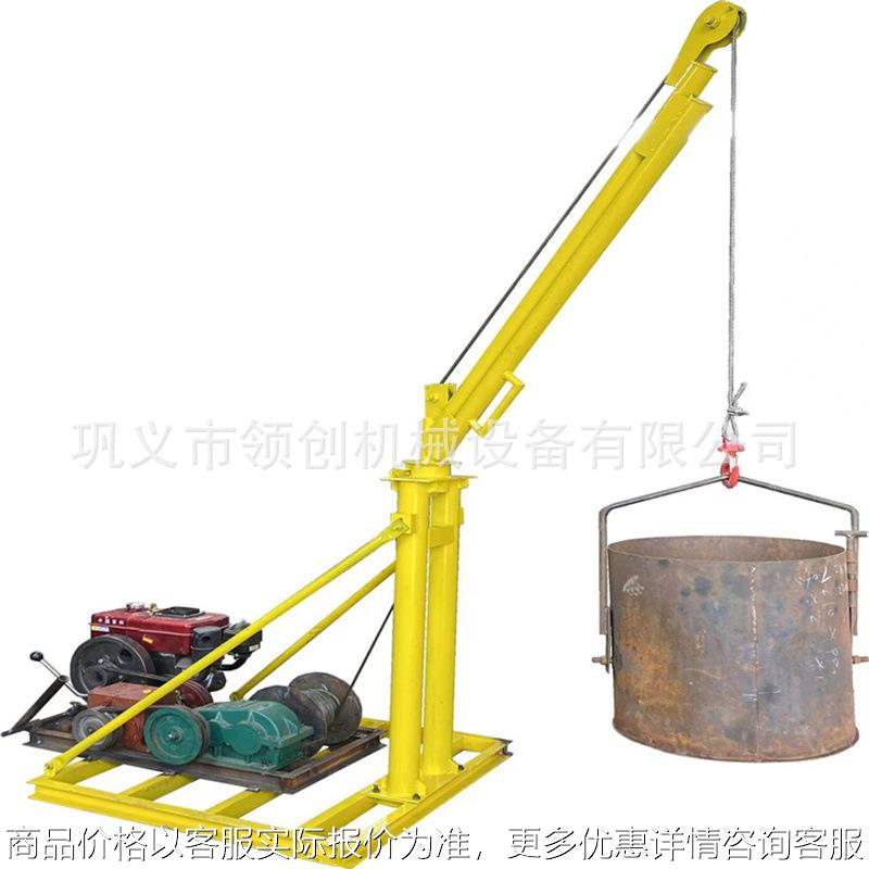 国外无电起吊货物柴油起重机1T汽油小吊机拉竹子树木柴油卷扬机