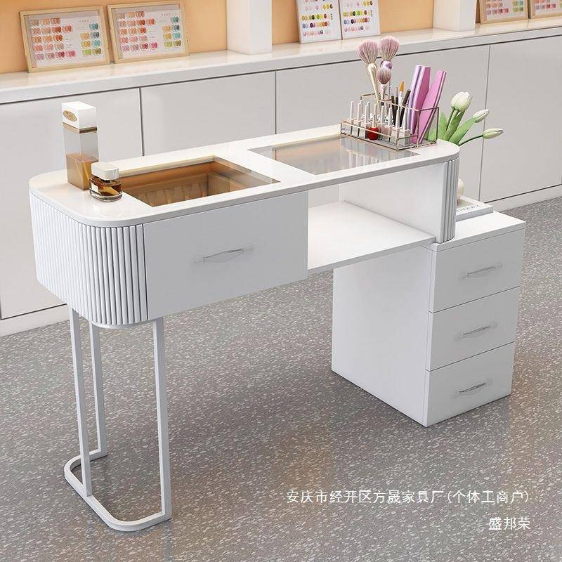 工厂美甲台奶油美甲桌风单人轻奢折叠简约全套玻璃日式白色收纳美