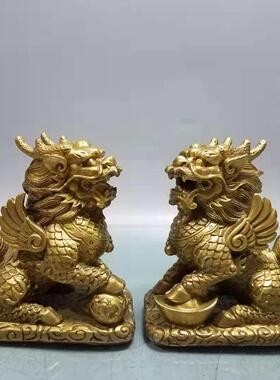 纯铜麒麟摆件一对公母送子麒麟客厅玄关办公室装饰品店铺开 业礼