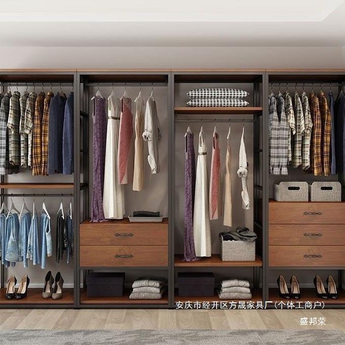工厂家用落地钢挂衣架现代简约卧室木衣架衣柜多功能步入式衣帽间