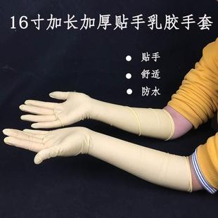 手套丁晴橡胶手套女居家防水家用加厚长款 16寸加长乳胶手套长袖 胶