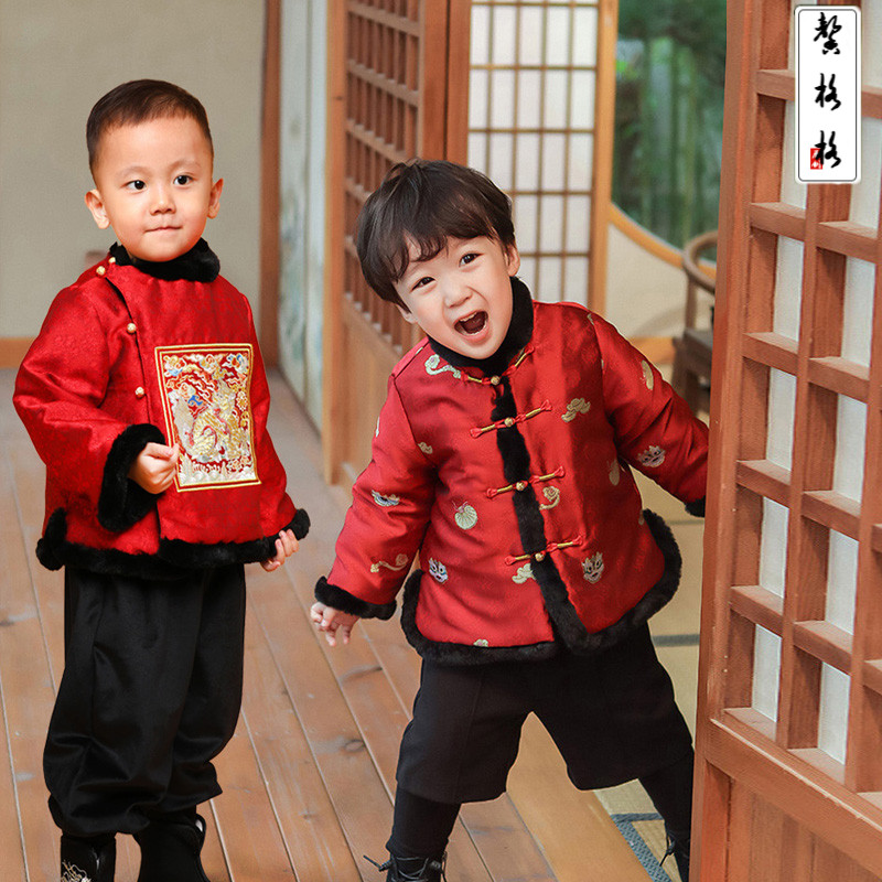 男童中国风唐装j儿童秋冬男宝宝周岁礼服中式马甲拜年服汉服新年