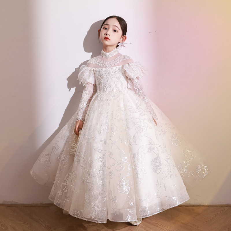 女童高端礼服生日公主裙春秋长袖小女孩花童婚礼主U持人钢琴表演