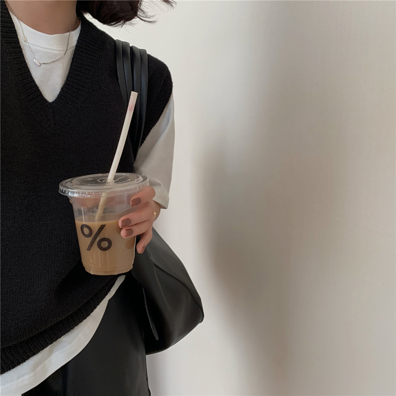 黑色无袖针织马甲女2021年新款春秋韩版宽松百搭外穿vZ领毛衣背心