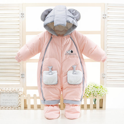 冬季婴儿羽绒服连体o羽绒服宝宝加厚外出服抱被新生儿套装保暖包