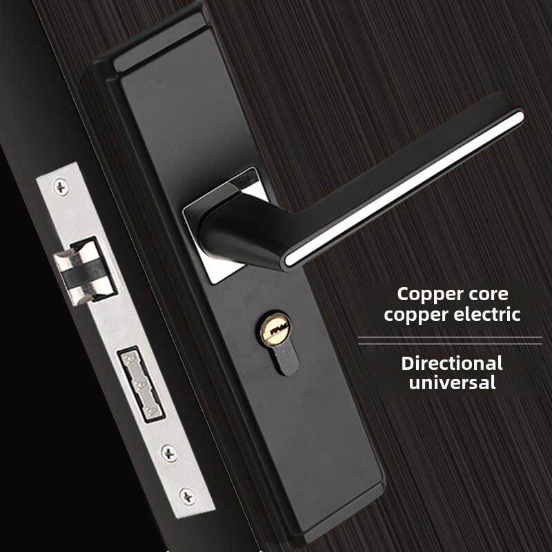 套装室内静音门锁卧室磁吸实木门锁把手家用分体黑色房门锁通用型