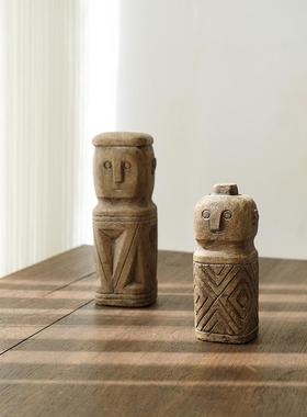 淑女的Wabi-Sabi风格模彷石头部落小娃娃装饰品民宿模型房，书房