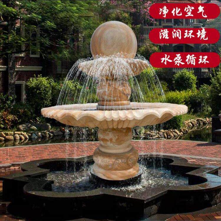 大理石水碗时间跑球石雕喷泉欧式风水球庭院流水摆件假山景观