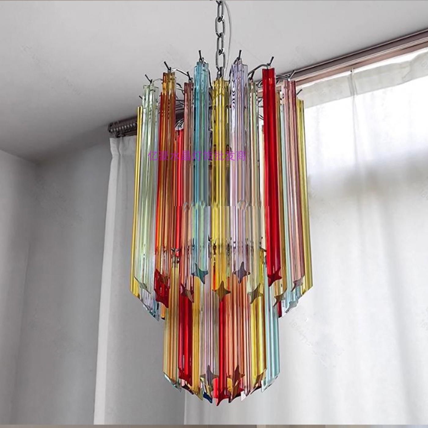 法式客厅彩色水晶玻璃吊灯中古风卧室主灯餐厅别墅轻奢豪覆古灯