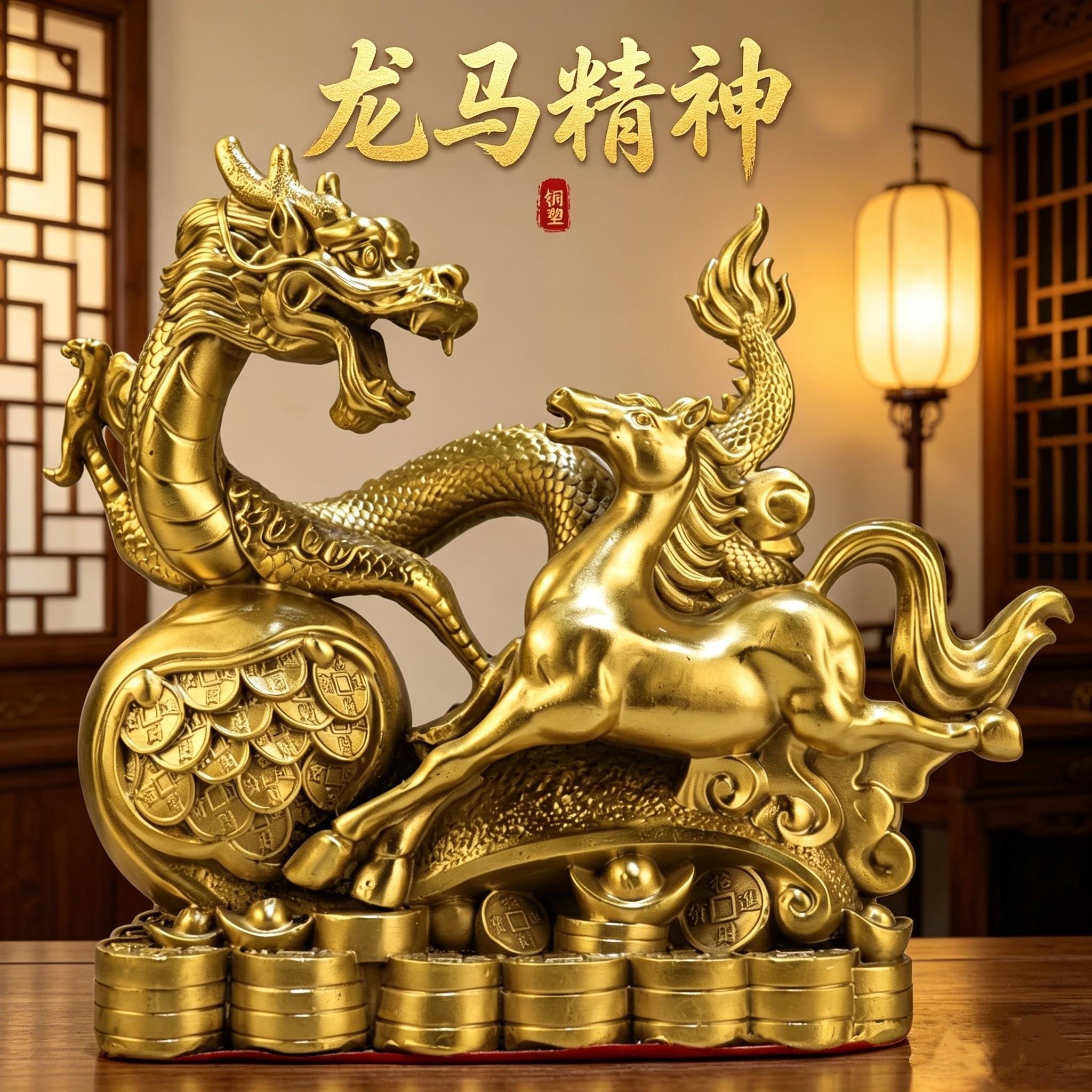 纯铜龙马精神摆件招财祥瑞旺家办公室玄关装饰工艺品铜雕龙马摆件