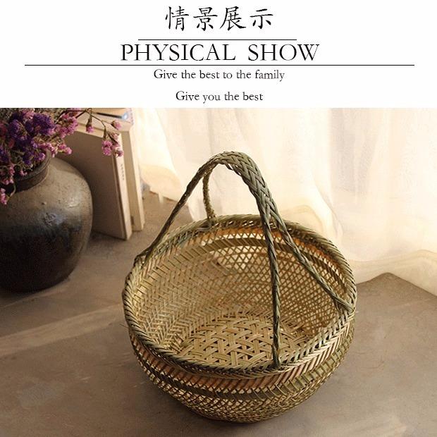 圆篮手工竹挂篮竹编织手提菜篮竹篮子鸡蛋篮水果收纳竹筐竹编竹器