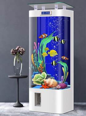 一体式热弯鱼缸圆柱形鱼缸立柱式一体成型靠墙大型免换水鱼缸家用