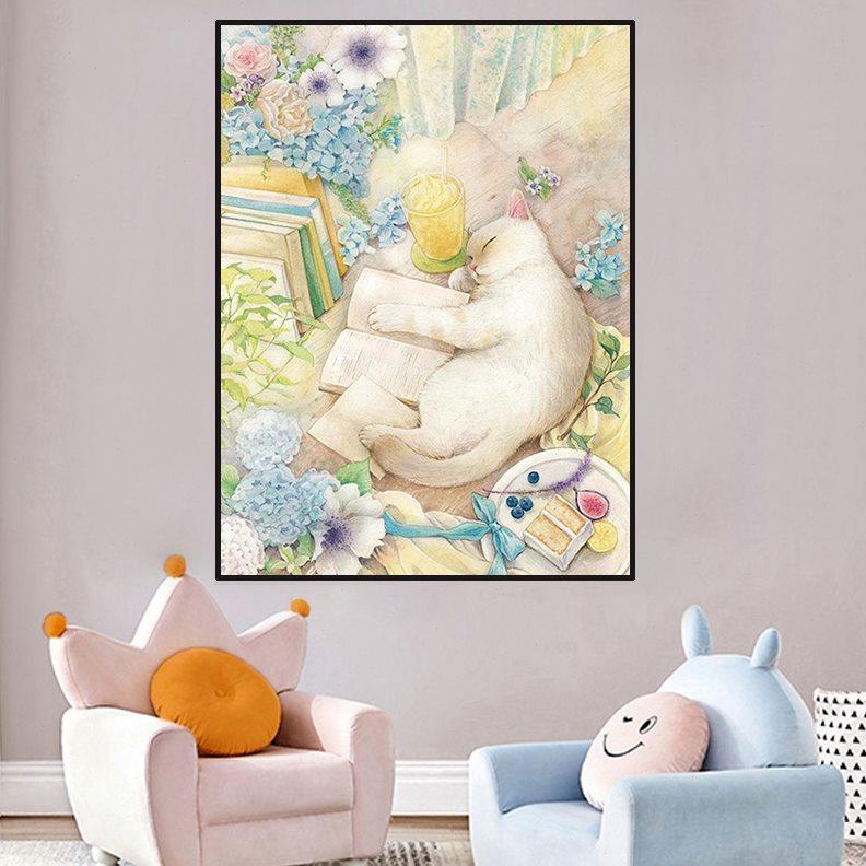 钻石画2023新款风景动物猫咪5d手工小幅点贴钻十字绣儿童卧室满钻