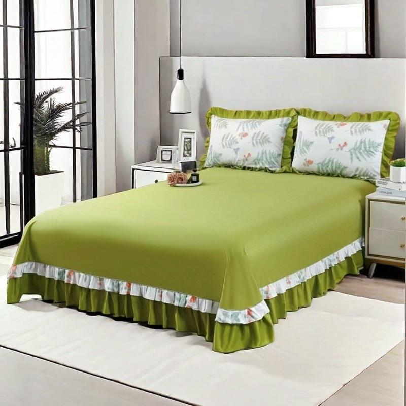 床单单件纯棉100全棉2025新款高级紫色绿色带裙边花边大250x270cm