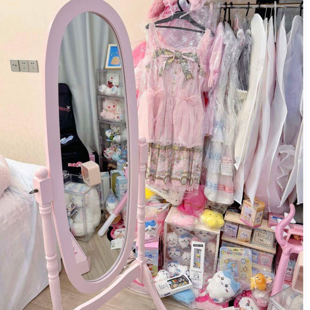 全身镜粉色公主风落地式全身镜ins卧室网红同款客厅摆拍全身镜