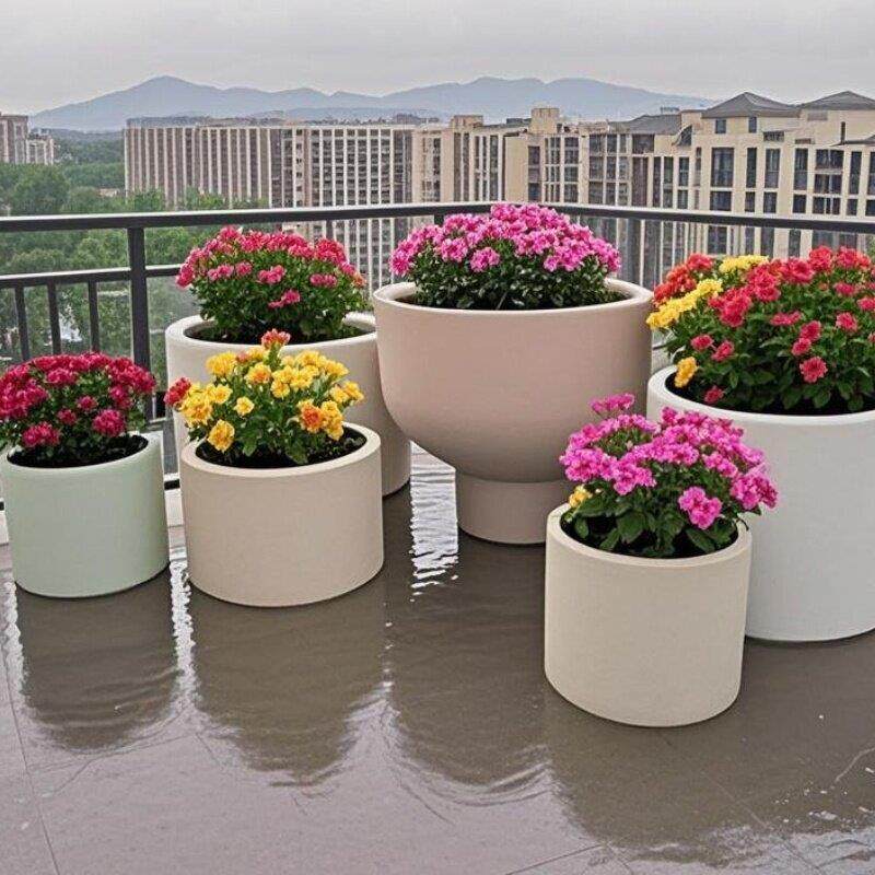 怡佳玻璃纤维加大花盆阳台圆形组合花钵庭院户外种植器店铺办公楼