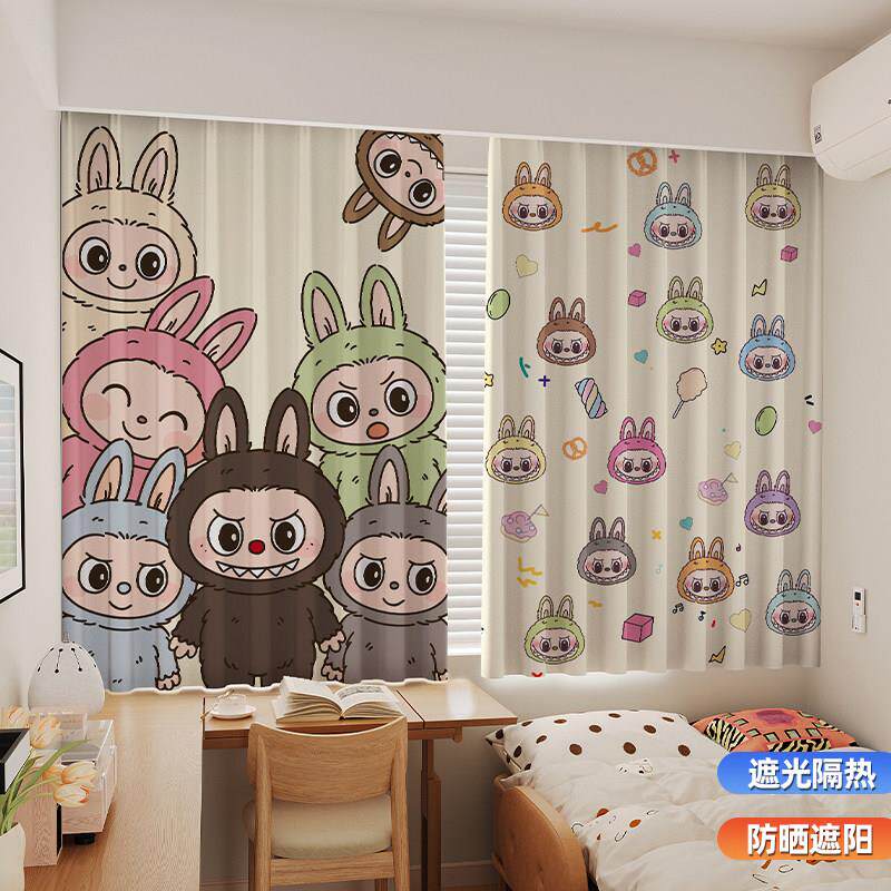 卡通窗帘儿童房男孩女孩卧室飘窗全遮光2025新款小窗户挂钩式可爱