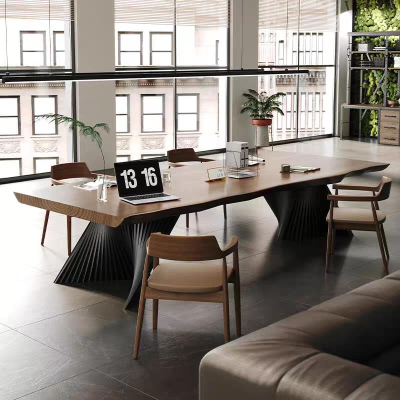 实木接待桌椅组合办公室实木会议桌轻奢高级感工作台简约现代