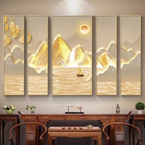 金山银杏中堂画客厅挂画新中式农村堂屋大气山水装饰画茶室背景墙