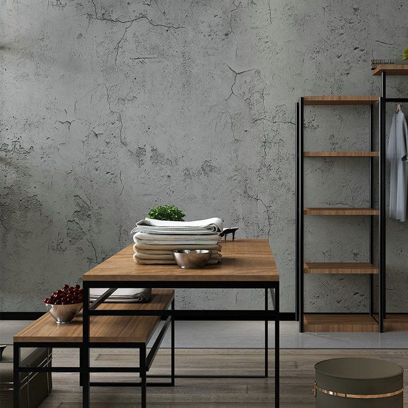 工业风墙纸3d自粘防水北欧水泥灰素色壁纸卧室客厅服装店背景贴纸
