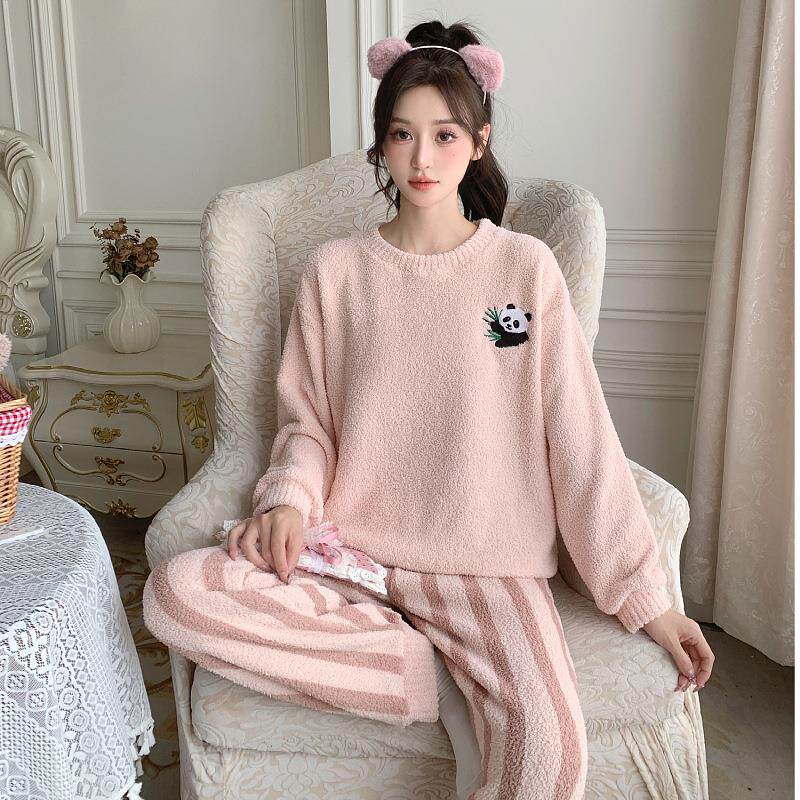 半边绒居家服睡衣套装女款高级感保暖加绒高档可外穿秋冬服装套头
