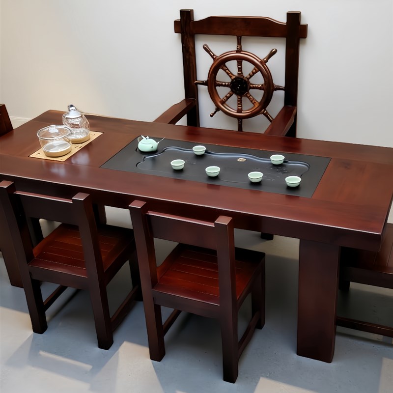 纯实木茶桌椅组合老船木功夫茶台中式家具小型客厅办公室阳台茶几