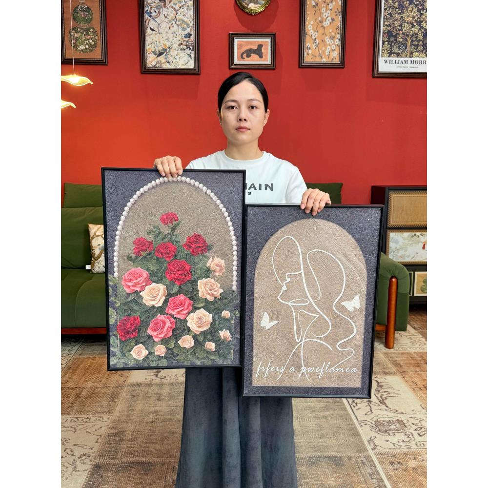 法式无障碍奢华抽象少女花餐厅装饰画S041覆古沙发背景墙挂画两关
