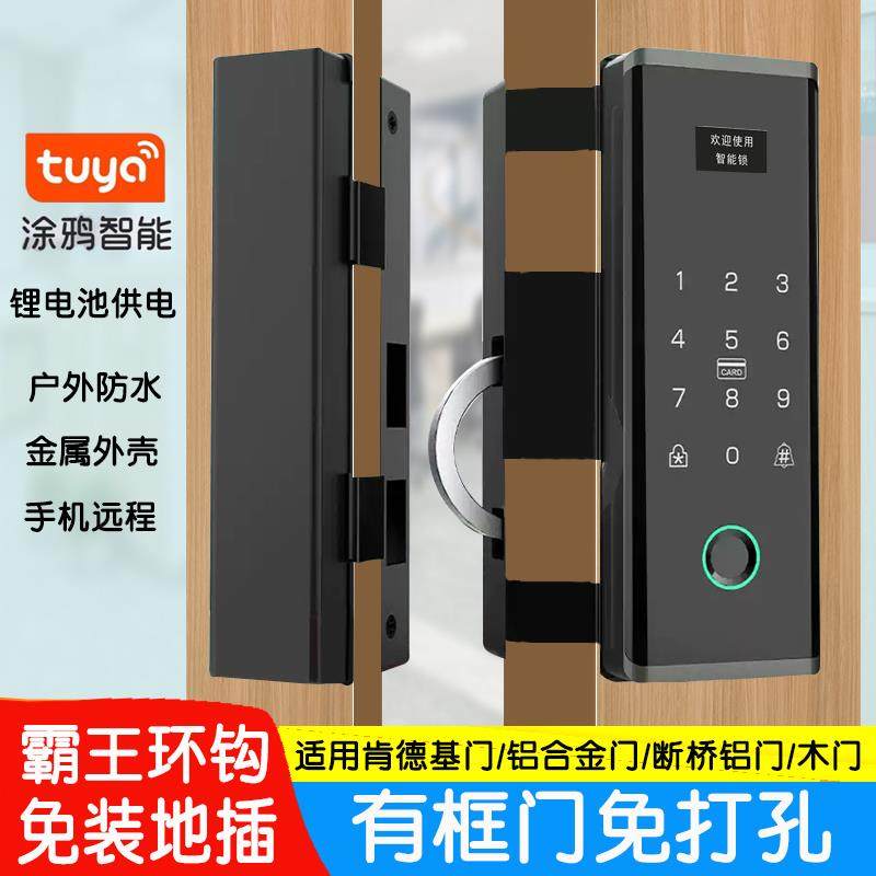 有框玻璃门指纹锁密码锁商铺门办公室门禁电子智能免打孔双门锁