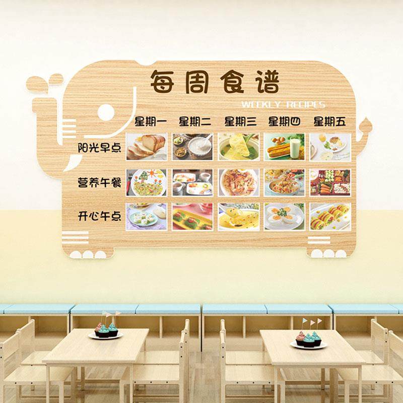 卡通小象食谱食堂小饭桌展示板墙贴纸托管班幼儿园环创主题墙成品