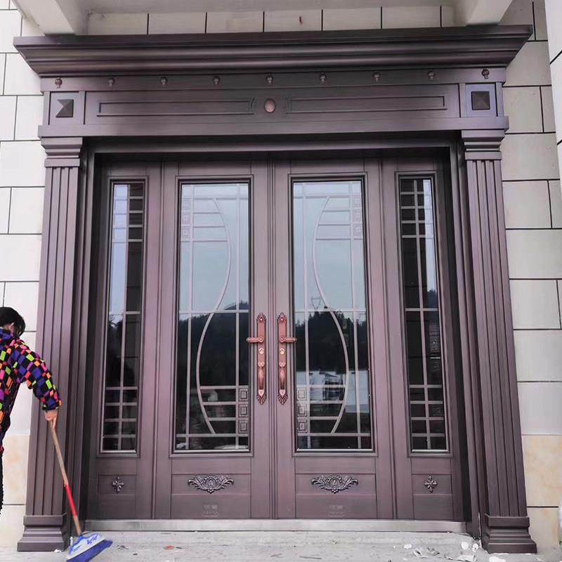 锌合金玻璃别墅大门双门农村自建房进户防盗门家用乡村入户铜门