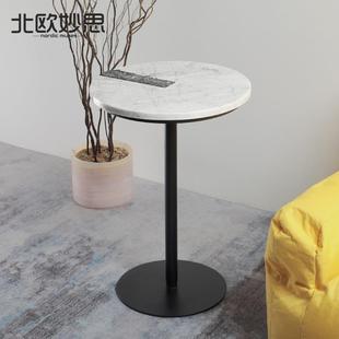 侘寂风客厅家用简约圆形小桌子小户型阳台边几茶桌轻奢大理石茶几