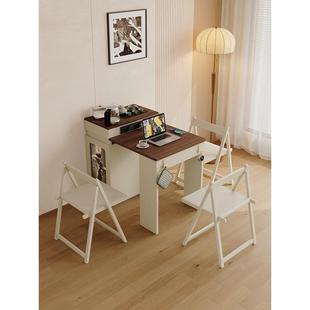 2025新型可伸缩可折叠岛式餐桌集成多功能隐形家庭小公寓实木餐桌