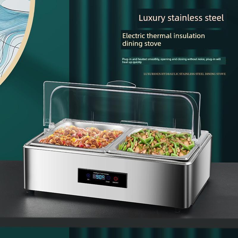 商用电加热自助餐炉木纹加厚不锈钢布菲炉触屏自助餐炉早餐保温锅